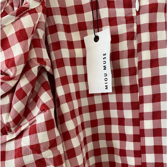 Miou Muse Red Gingham Off-the-Shoulder, Ruffled Sleeved Top - Picture 5 of 6